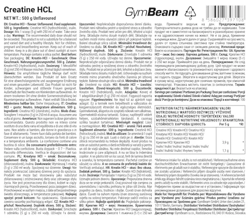 GymBeam Creatina HCl polvere neutra forza sprint