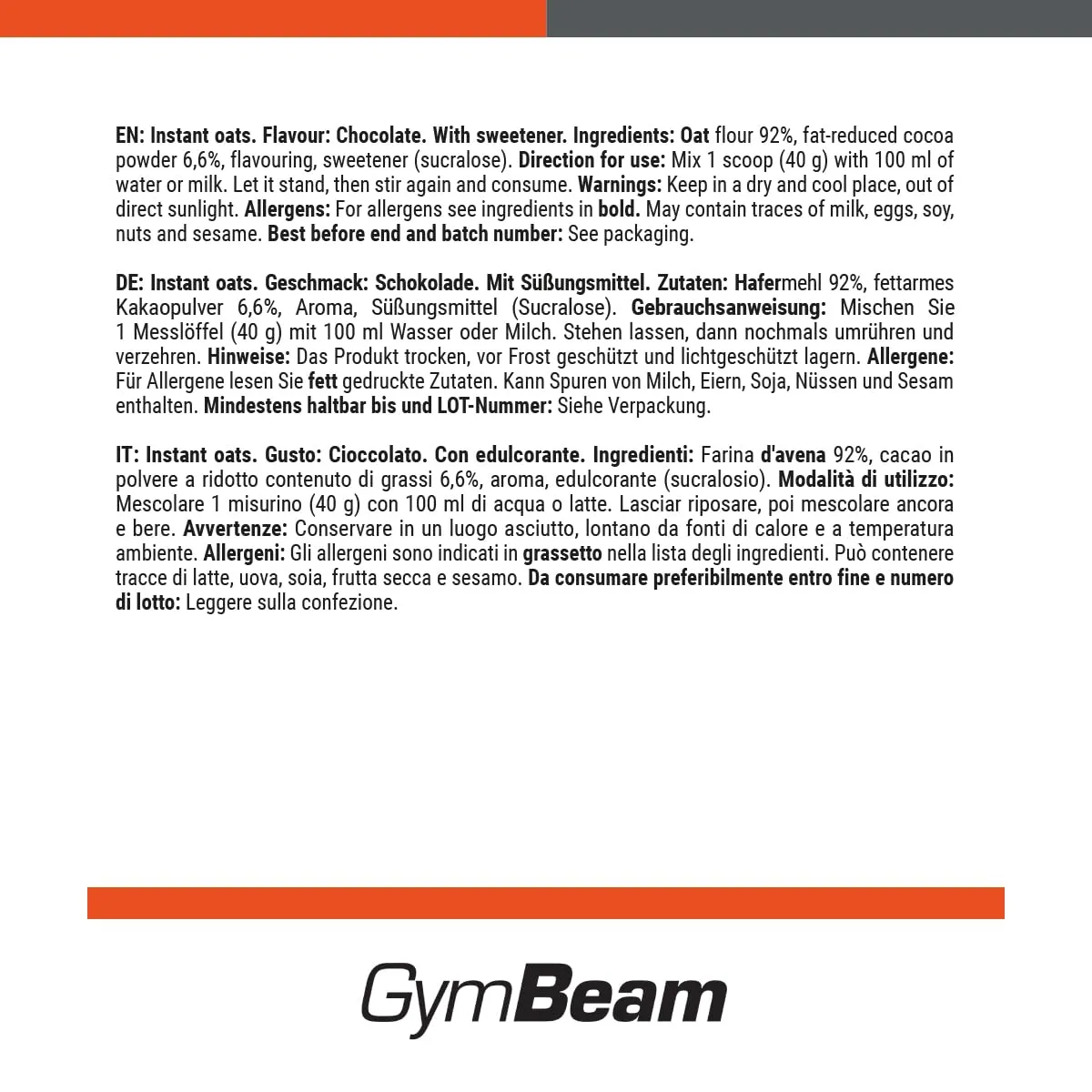 GymBeam Avena Istantanea farina 1000 g chocolate
