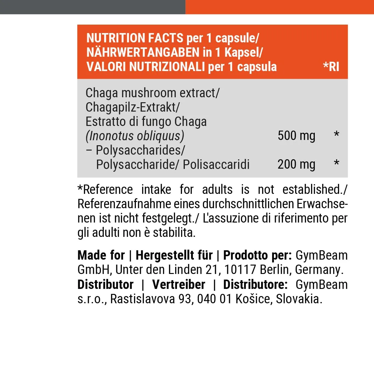 GymBeam Chaga Estratto capsule 90 pz 40% polisaccaridi