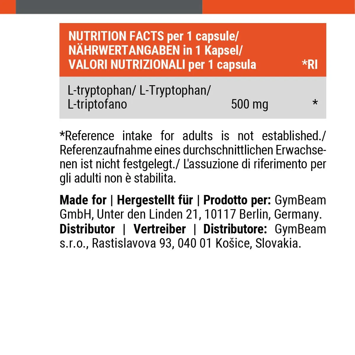 GymBeam L-Triptofano Capsule 500mg Vegano per Sonno