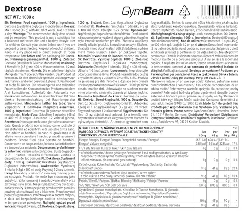 GymBeam Destrosio in Polvere Zucchero Uva Glucosio Vegano Rapido