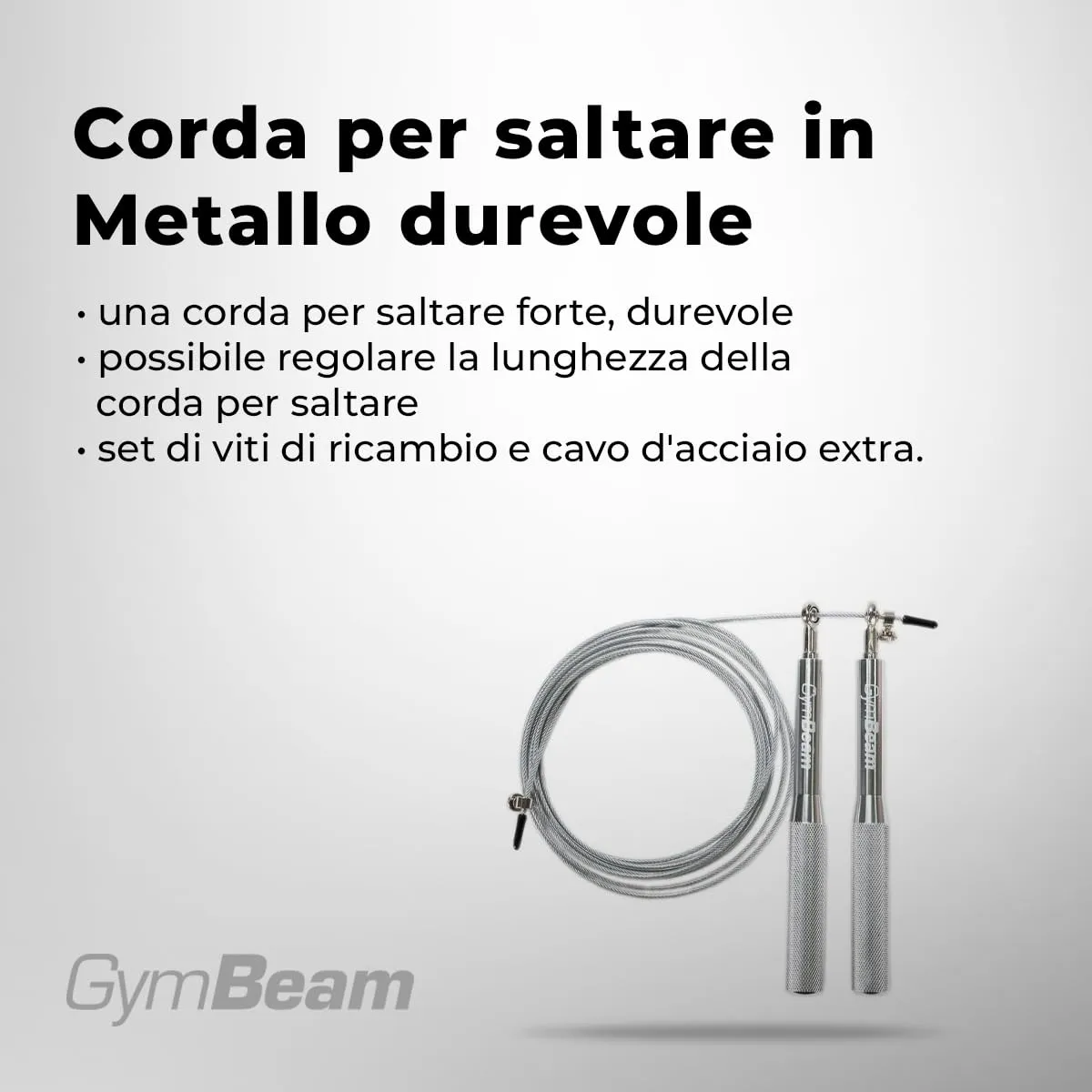 GymBeam Corda Salto Acciaio Regolabile 3 m Maniglie Alluminio