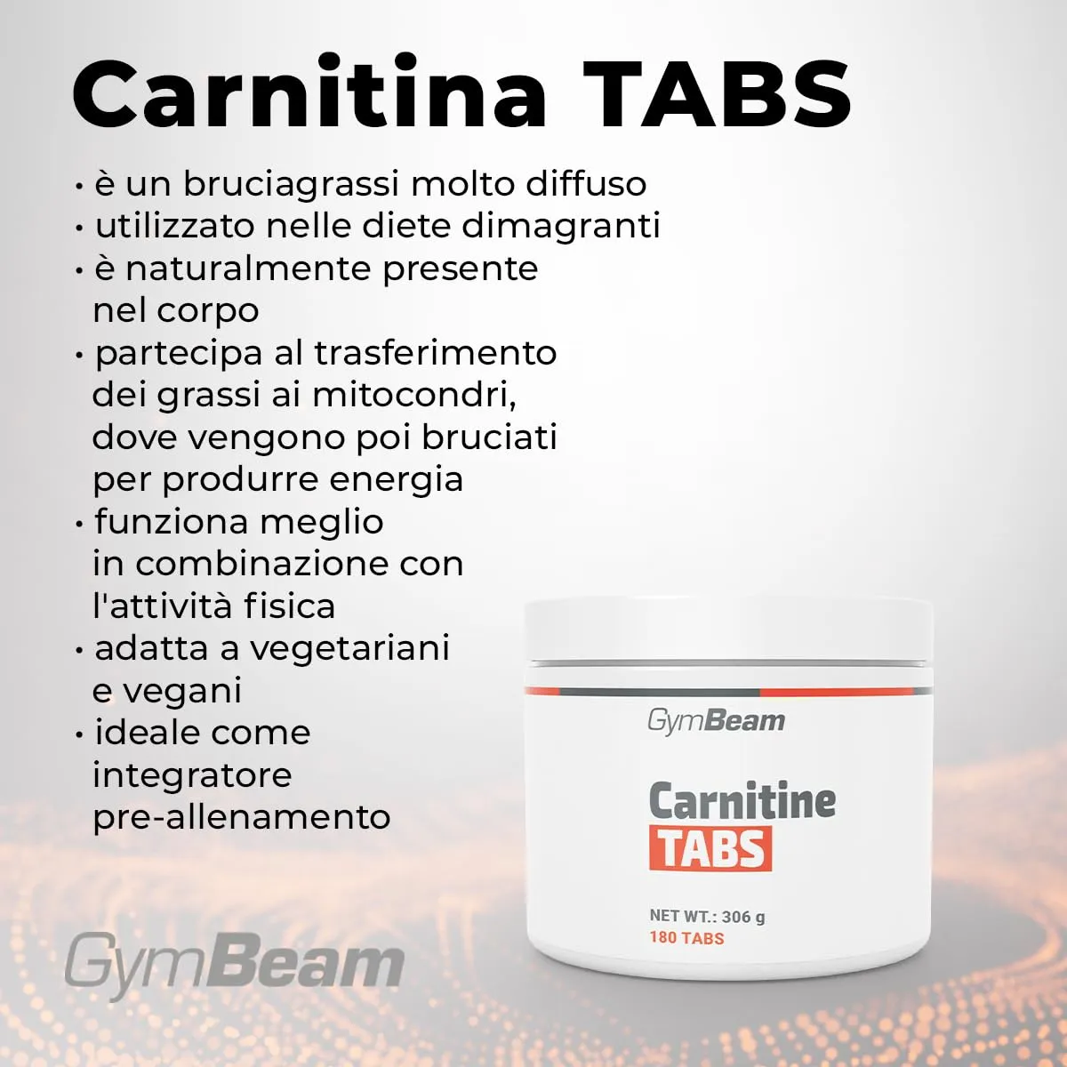 GymBeam L-Carnitina TABS carnitina 180 compresse 2000 mg vegano