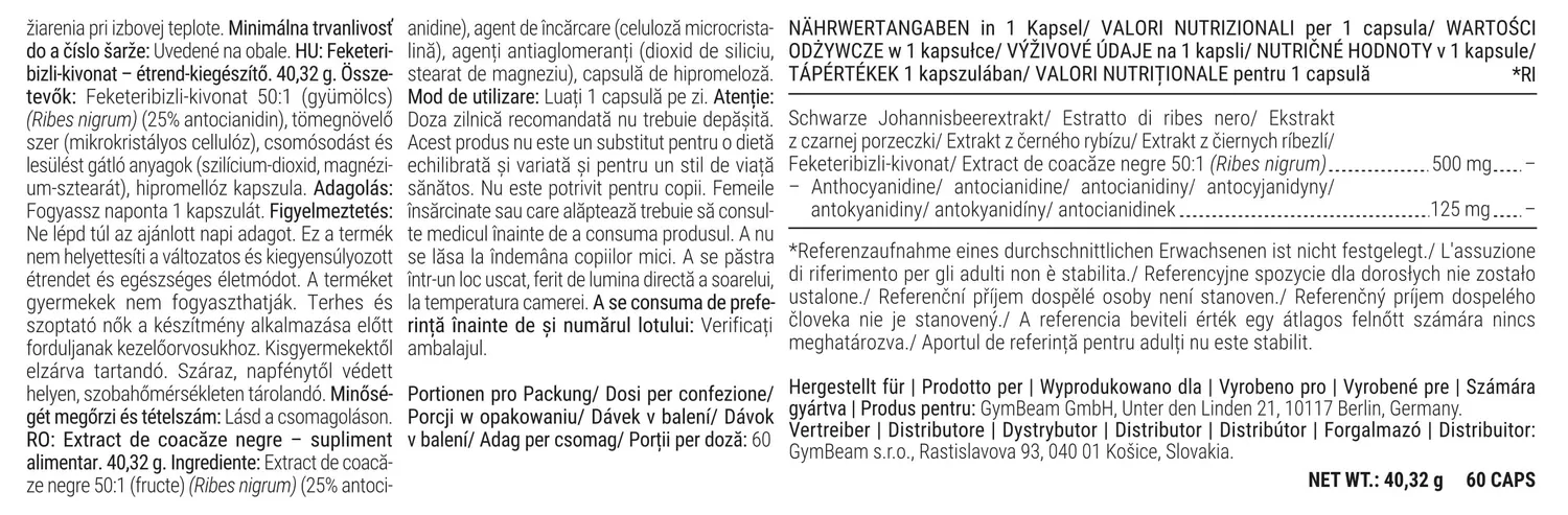 GymBeam Ribes Nero Integratore Circolazione 25% Antocianidine
