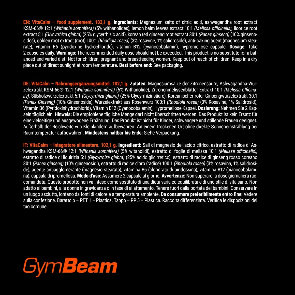 GymBeam VitaCalm Ashwagandha 120 cps rilassante