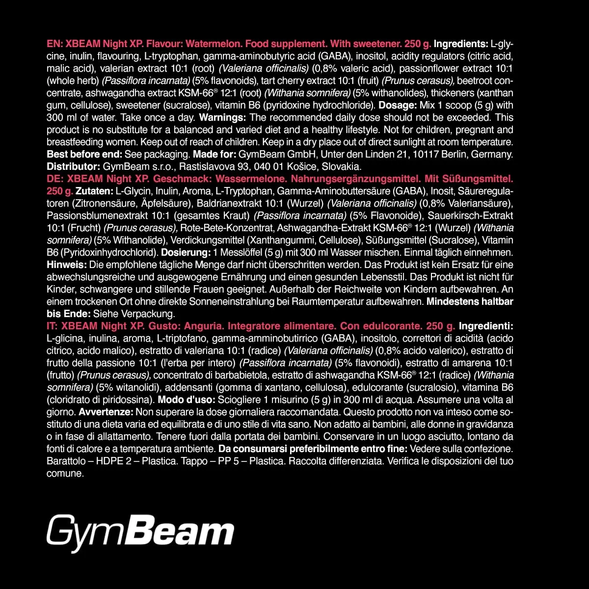 GymBeam XBEAM Night XP integratore notte 250g