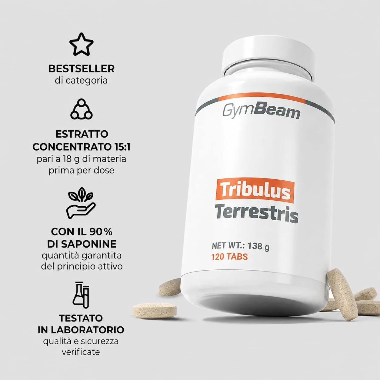 GymBeam Tribulus Terrestris compresse 120 cpr 1200 mg 90% saponine