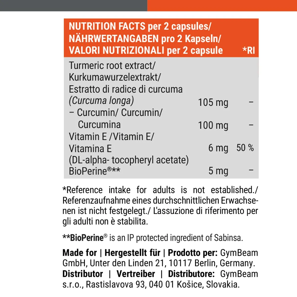 GymBeam Curcumina + Vitamina E Capsule 90 cps Antiossidante