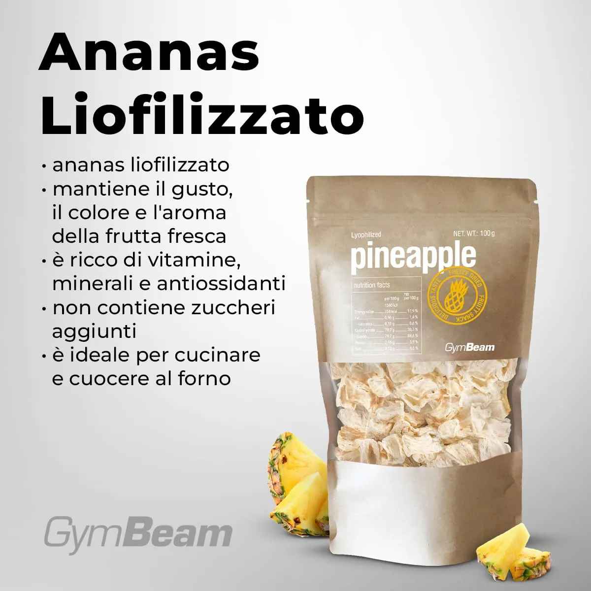 GymBeam ananas liofilizzato snack croccante 100 g