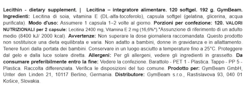GymBeam Lecitina di Soia capsule 120 cps 1200 mg con colina