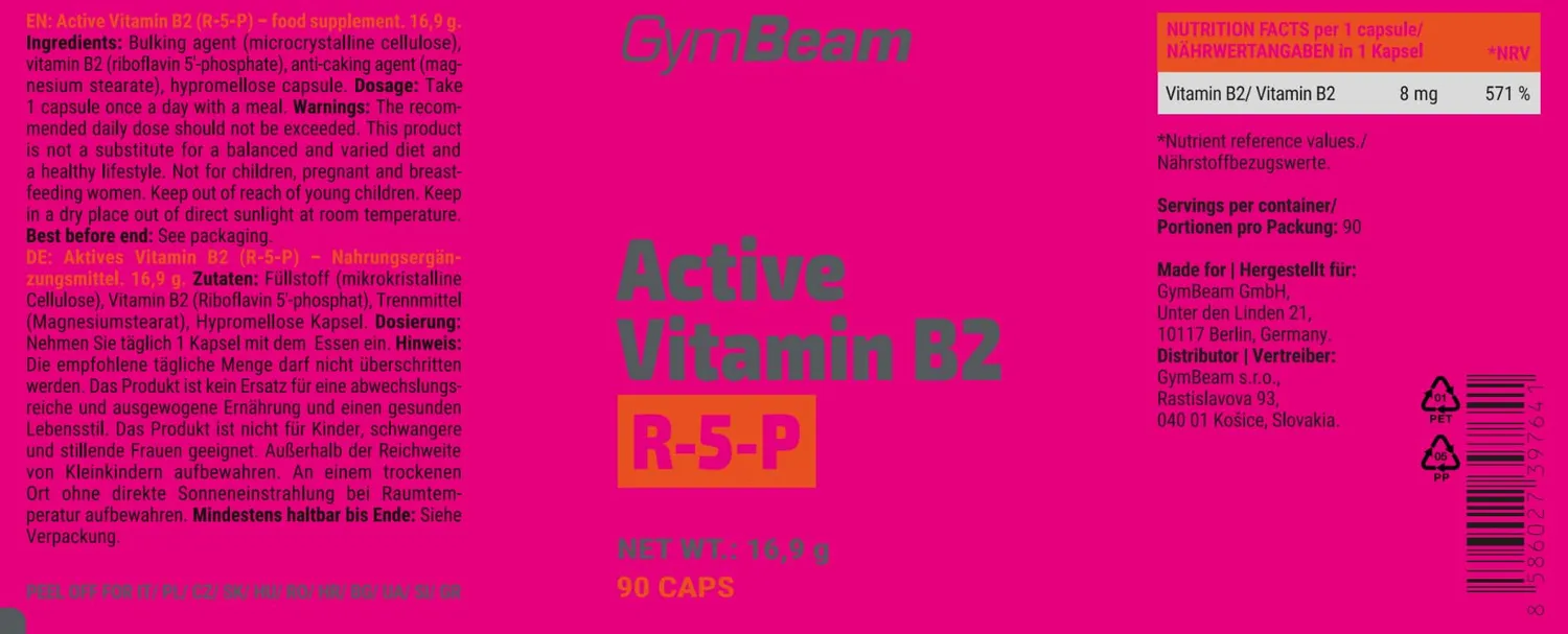 GymBeam Vitamina B2 Attiva R-5-P Integratore Energia