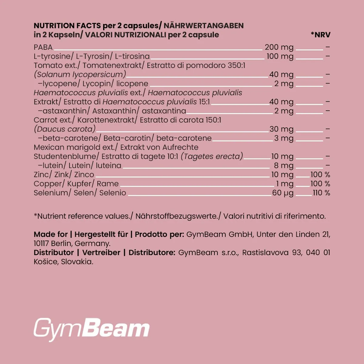 GymBeam Sun Kiss Integratore Abbronzatura 90 cps Zinco