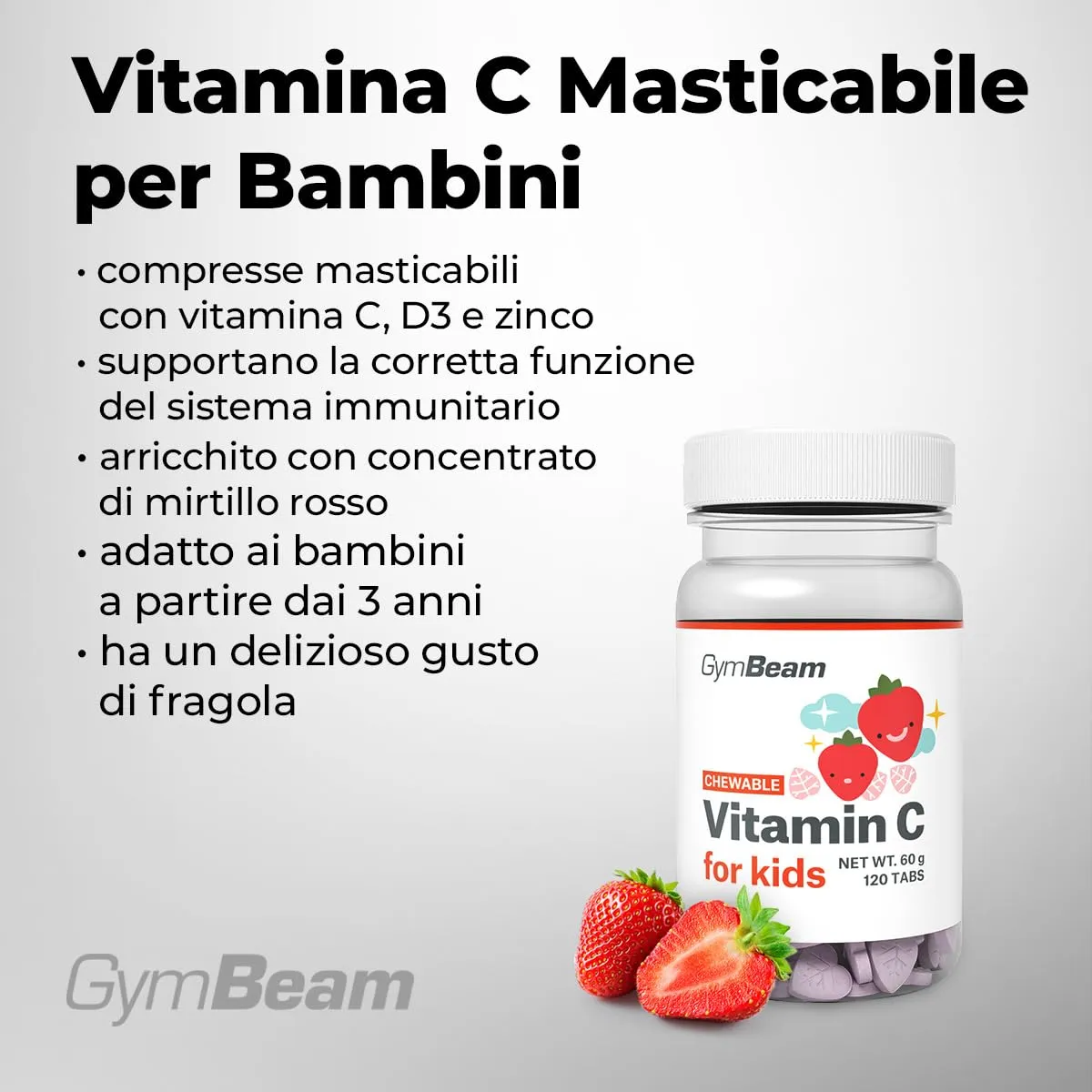 GymBeam Vitamina C Bambini Masticabili 120 cps Fragola