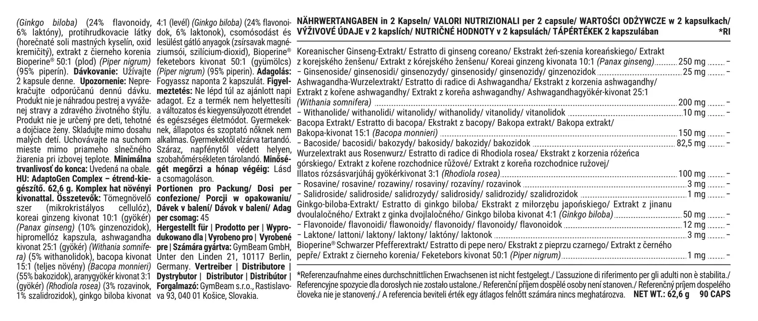 GymBeam AdaptoGen Complex Integratore 6 Estratti Vegano