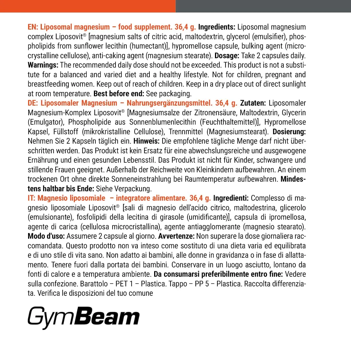 GymBeam Magnesio Liposomiale capsule alto assorbimento 95%