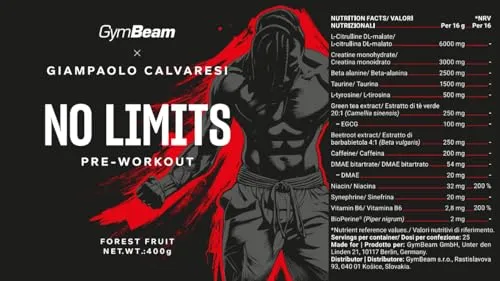 GymBeam No Limits Pre-Workout Polvere 400 g Caffeina