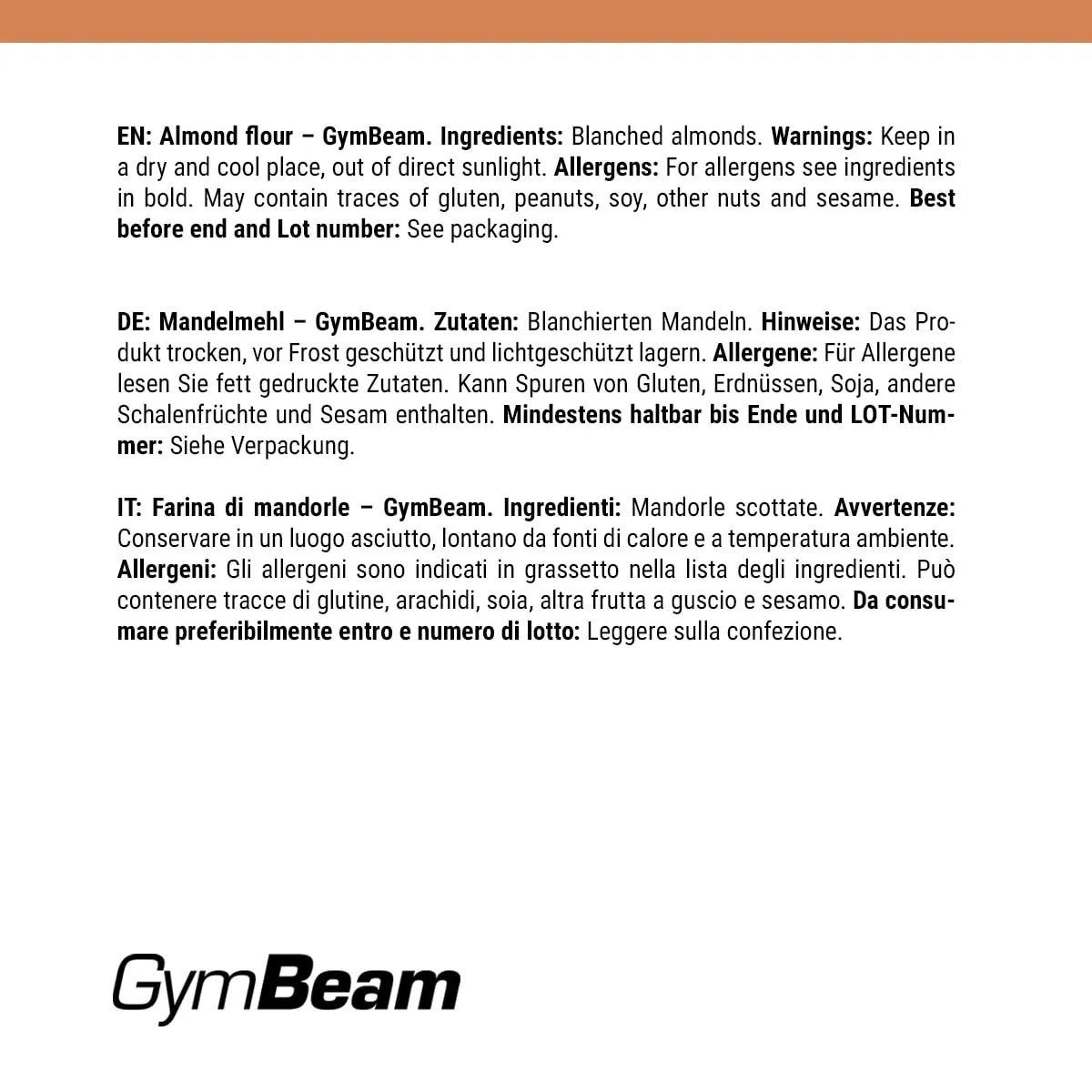 GymBeam Farina di Mandorle 500 g senza glutine proteica