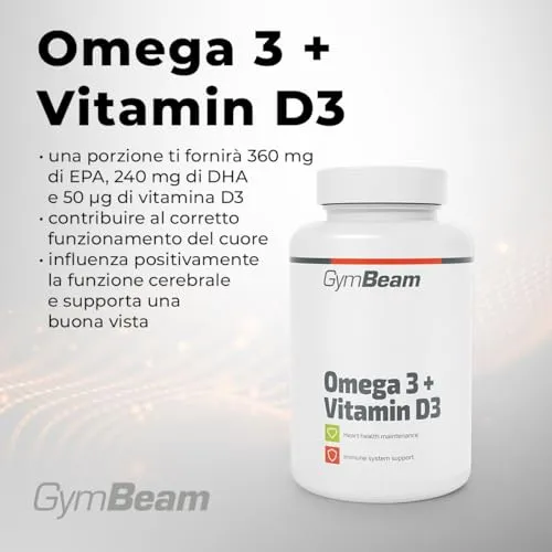GymBeam Omega 3 Vitamina D3 Capsule 90 cps Cuore