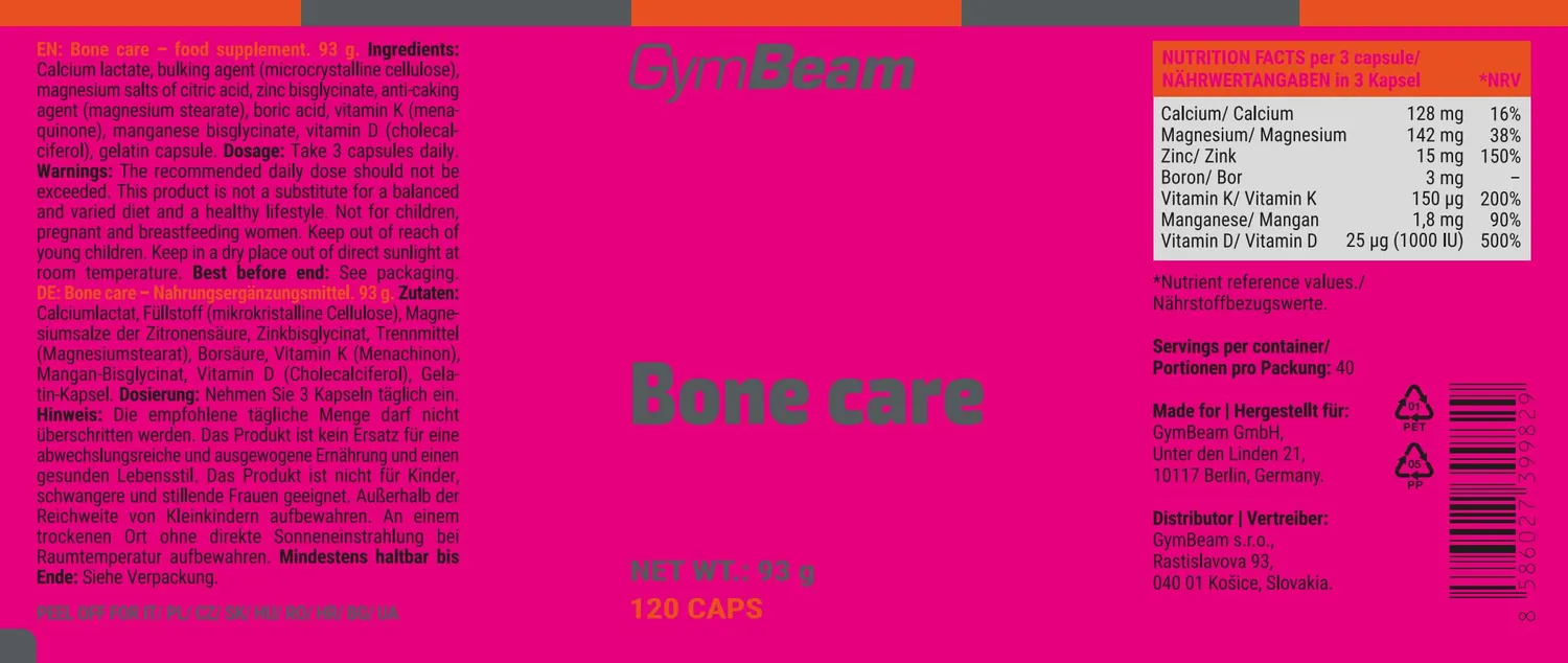 GymBeam Bone Care Integratore Ossa 120 Capsule Calcio Magnesio