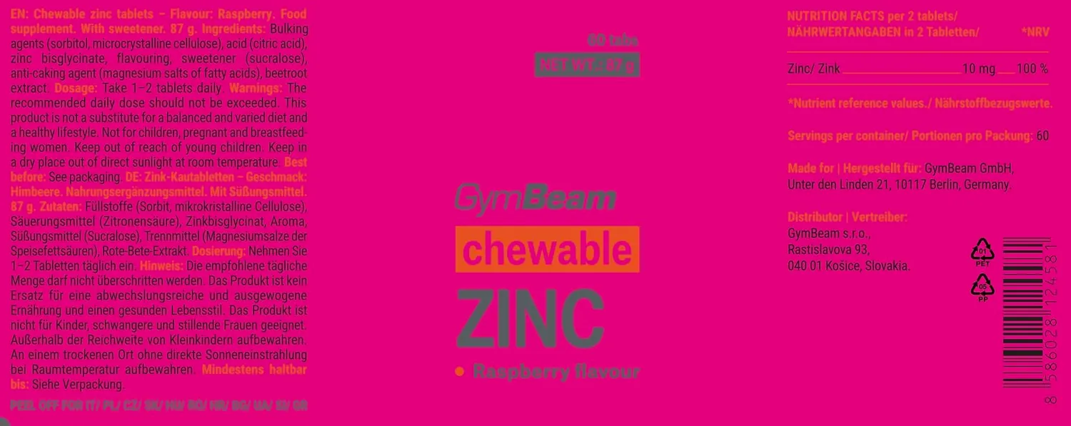GymBeam Zinco Bisglicinato Masticabile Gusto Frutta