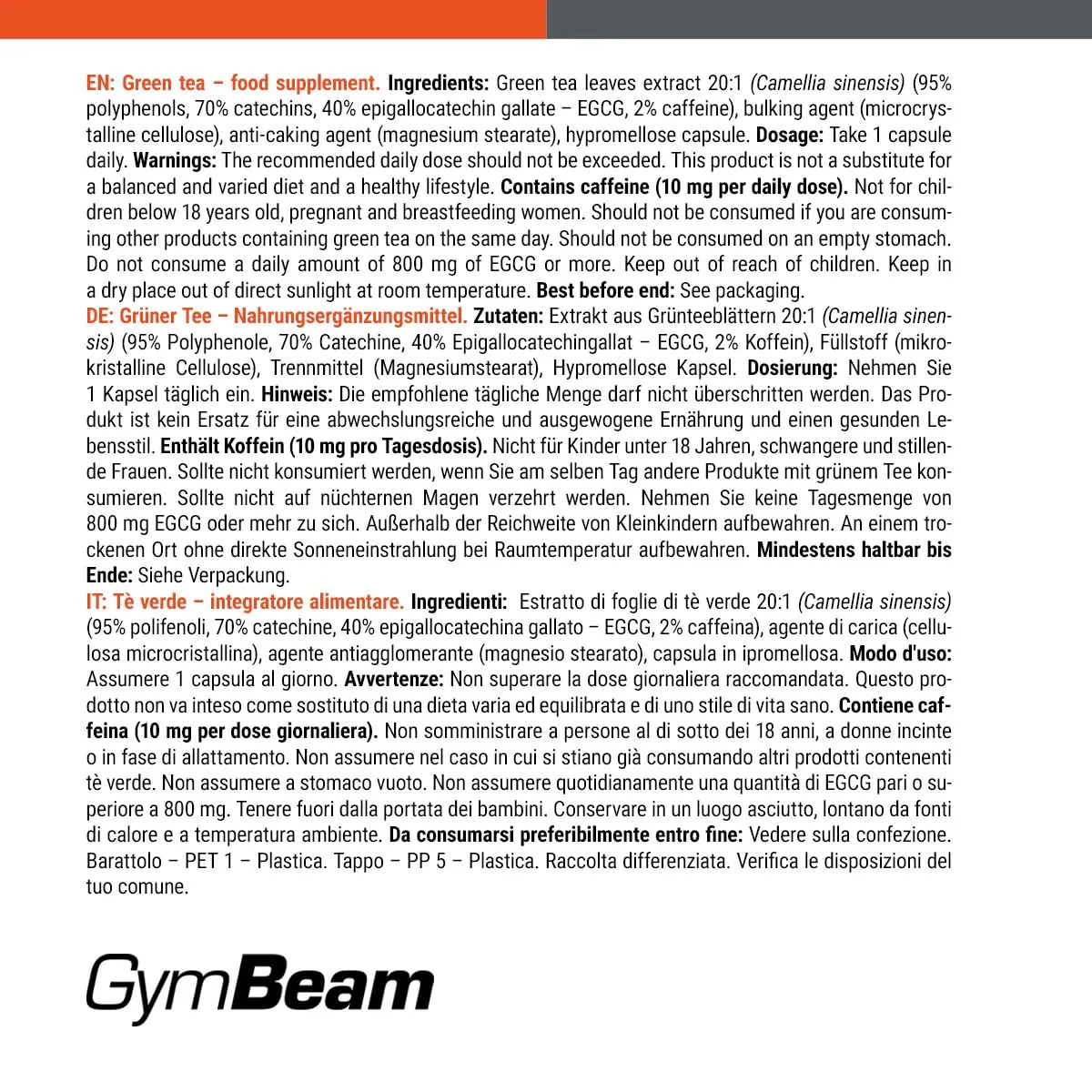 GymBeam Te Verde 500 mg capsule 60 cps con EGCG