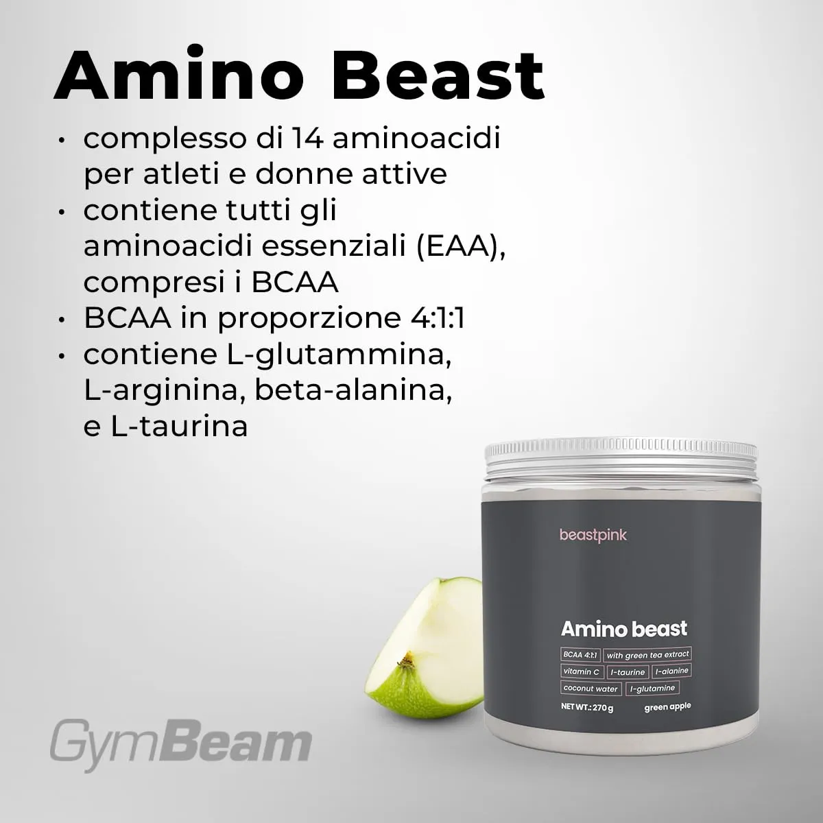 GymBeam Amino Beast Aminoacidi Mela Verde 270 g 14 Mix