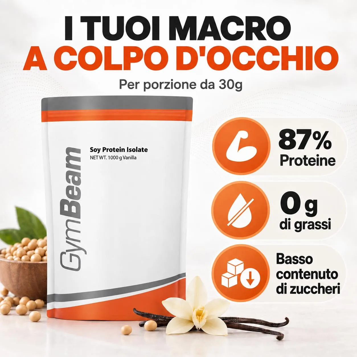 GymBeam Soia Isolate Cioccolato 1000 g proteine vegane