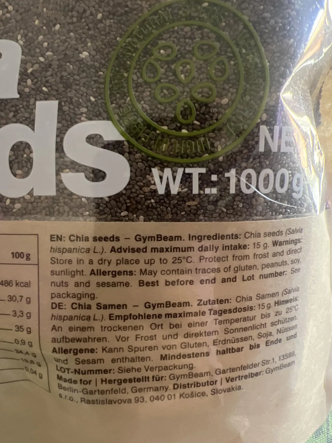 GymBeam Semi di Chia 900 g fibre proteine vegani