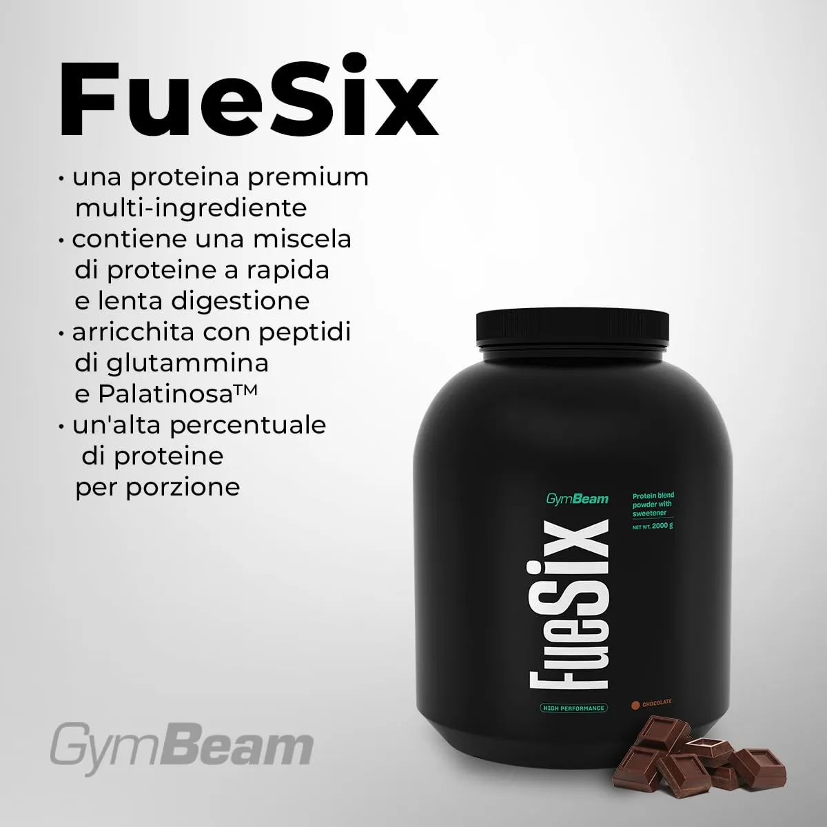 GymBeam FueSix Proteine Cioccolato 6 Fonti ad Assorbimento Misto